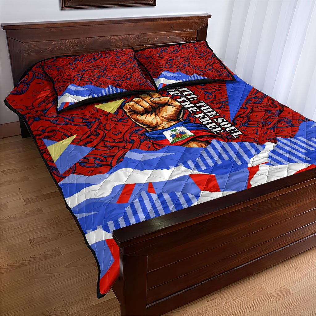 Haiti Flag Day Soul Of The Free L Union Fait La Force Quilt Bed Set Peace Dove And Power Fist Art With Hibiscus And Broken Chains