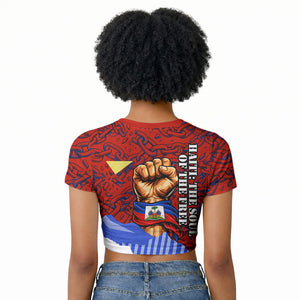 Haiti Flag Day Soul Of The Free L Union Fait La Force Raglan Cropped T shirt Peace Dove And Power Fist Art With Hibiscus And Broken Chains