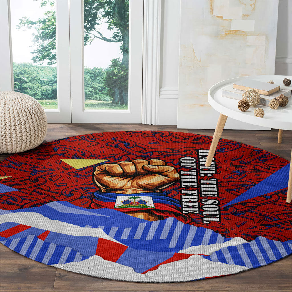 Haiti Flag Day Soul Of The Free L Union Fait La Force Round Carpet Peace Dove And Power Fist Art With Hibiscus And Broken Chains