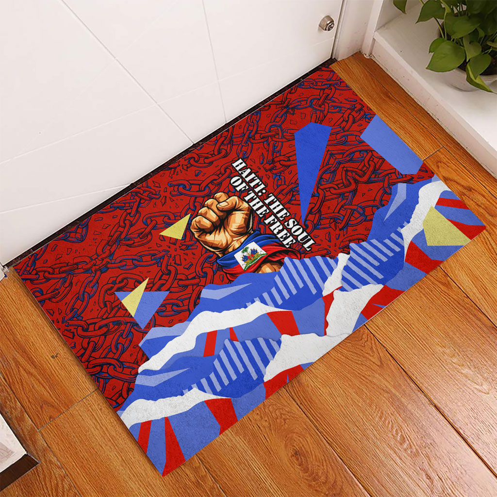 Haiti Flag Day Soul Of The Free L Union Fait La Force Rubber Doormat Peace Dove And Power Fist Art With Hibiscus And Broken Chains