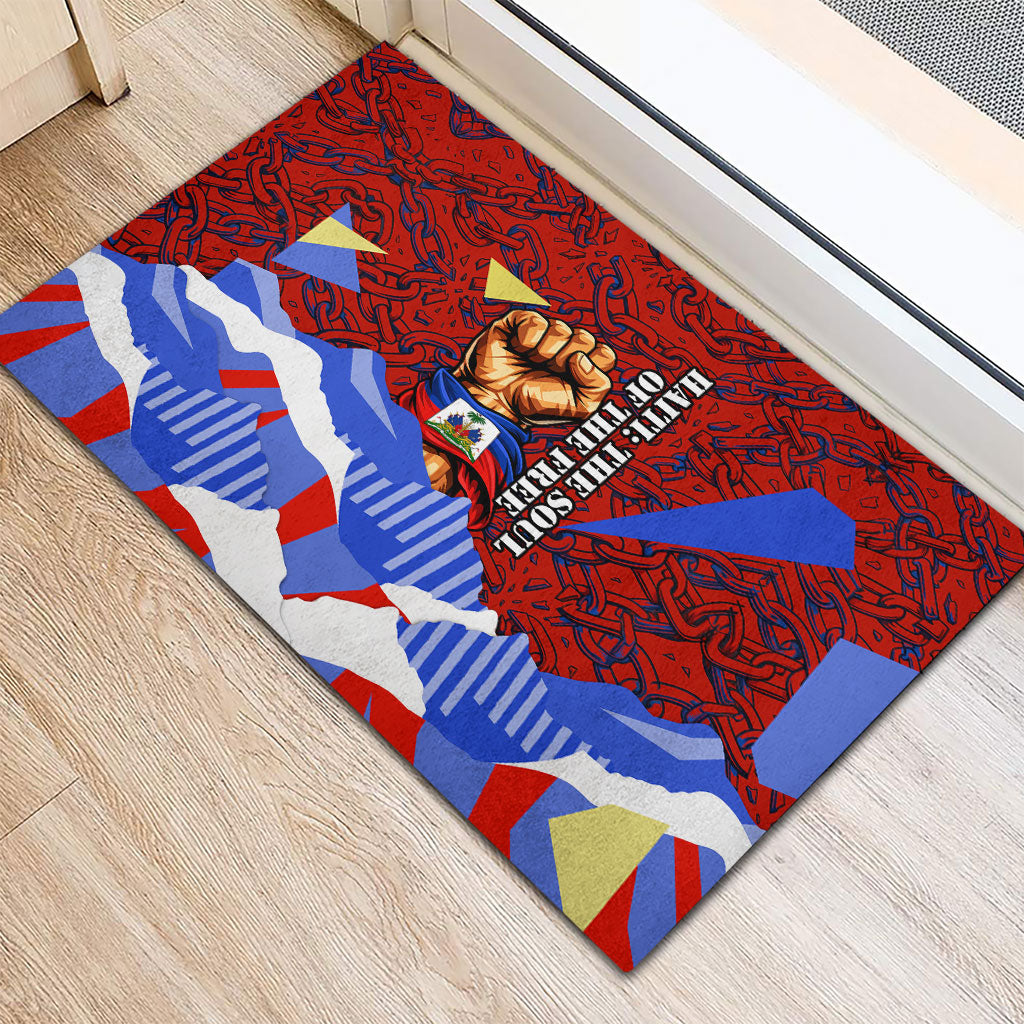 Haiti Flag Day Soul Of The Free L Union Fait La Force Rubber Doormat Peace Dove And Power Fist Art With Hibiscus And Broken Chains