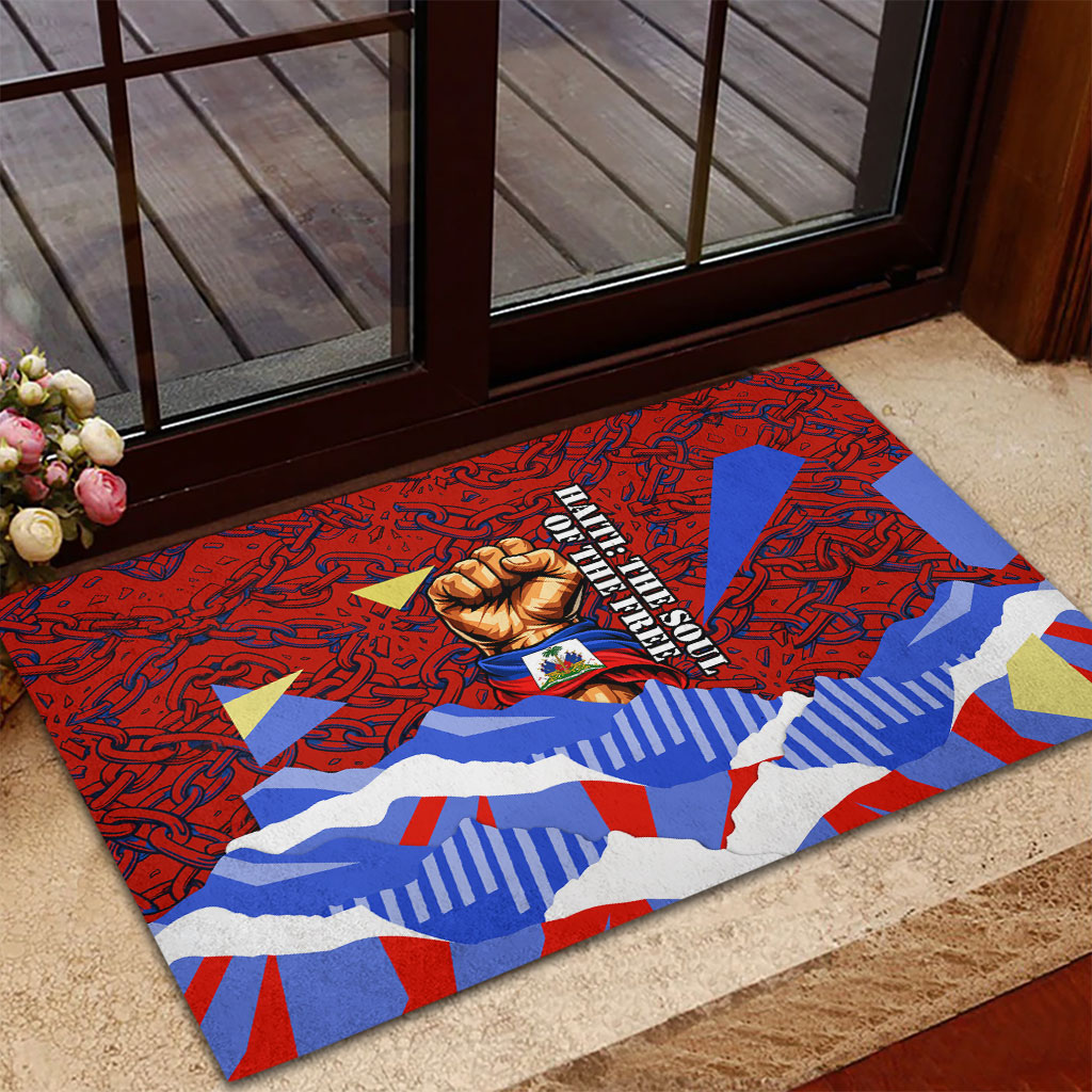 Haiti Flag Day Soul Of The Free L Union Fait La Force Rubber Doormat Peace Dove And Power Fist Art With Hibiscus And Broken Chains