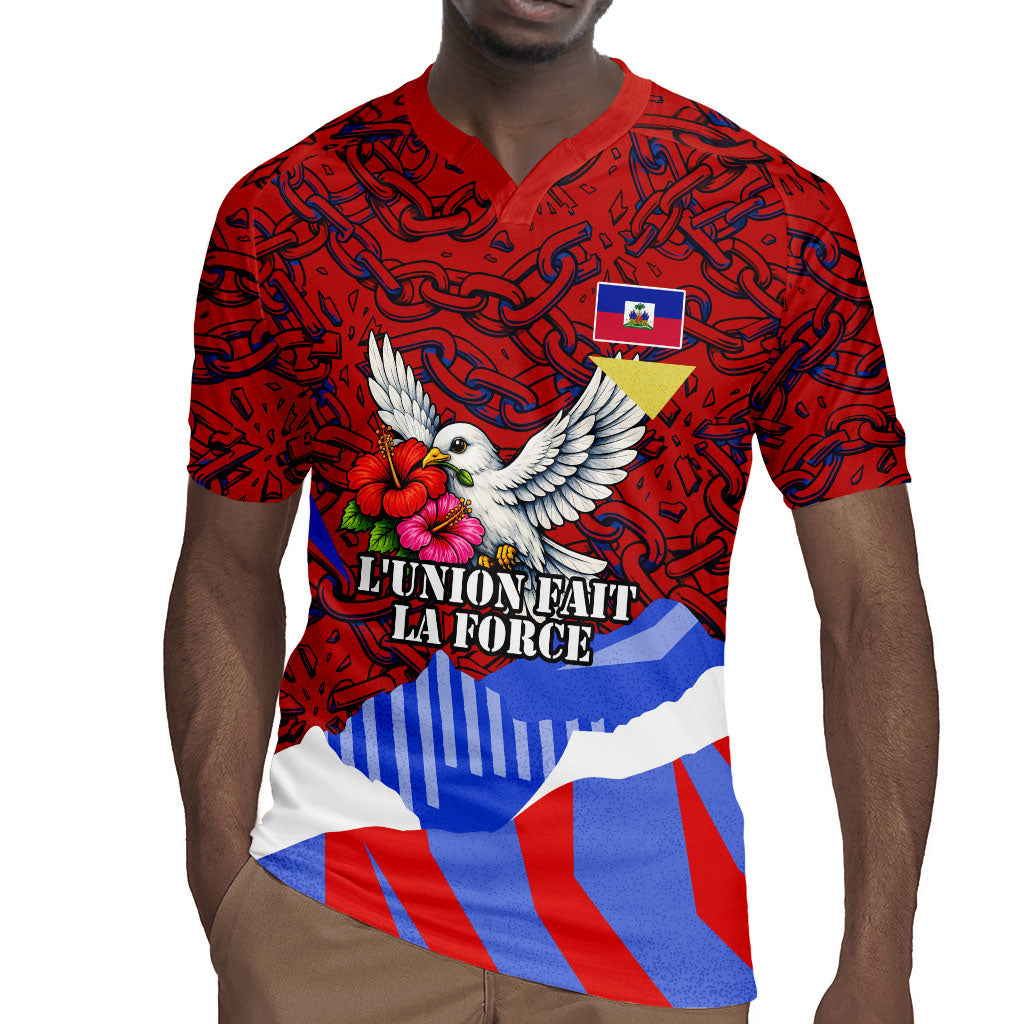Haiti Flag Day Soul Of The Free L Union Fait La Force Rugby Jersey Peace Dove And Power Fist Art With Hibiscus And Broken Chains
