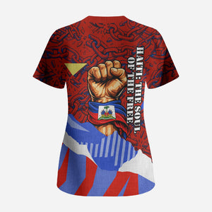 Haiti Flag Day Soul Of The Free L Union Fait La Force Scrub Top Peace Dove And Power Fist Art With Hibiscus And Broken Chains