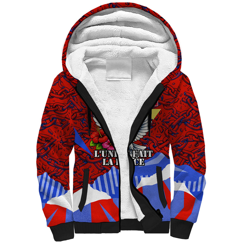 Haiti Flag Day Soul Of The Free L Union Fait La Force Sherpa Hoodie Peace Dove And Power Fist Art With Hibiscus And Broken Chains