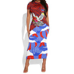 Haiti Flag Day Soul Of The Free L Union Fait La Force Short Sleeve Bodycon Dress Peace Dove And Power Fist Art With Hibiscus And Broken Chains