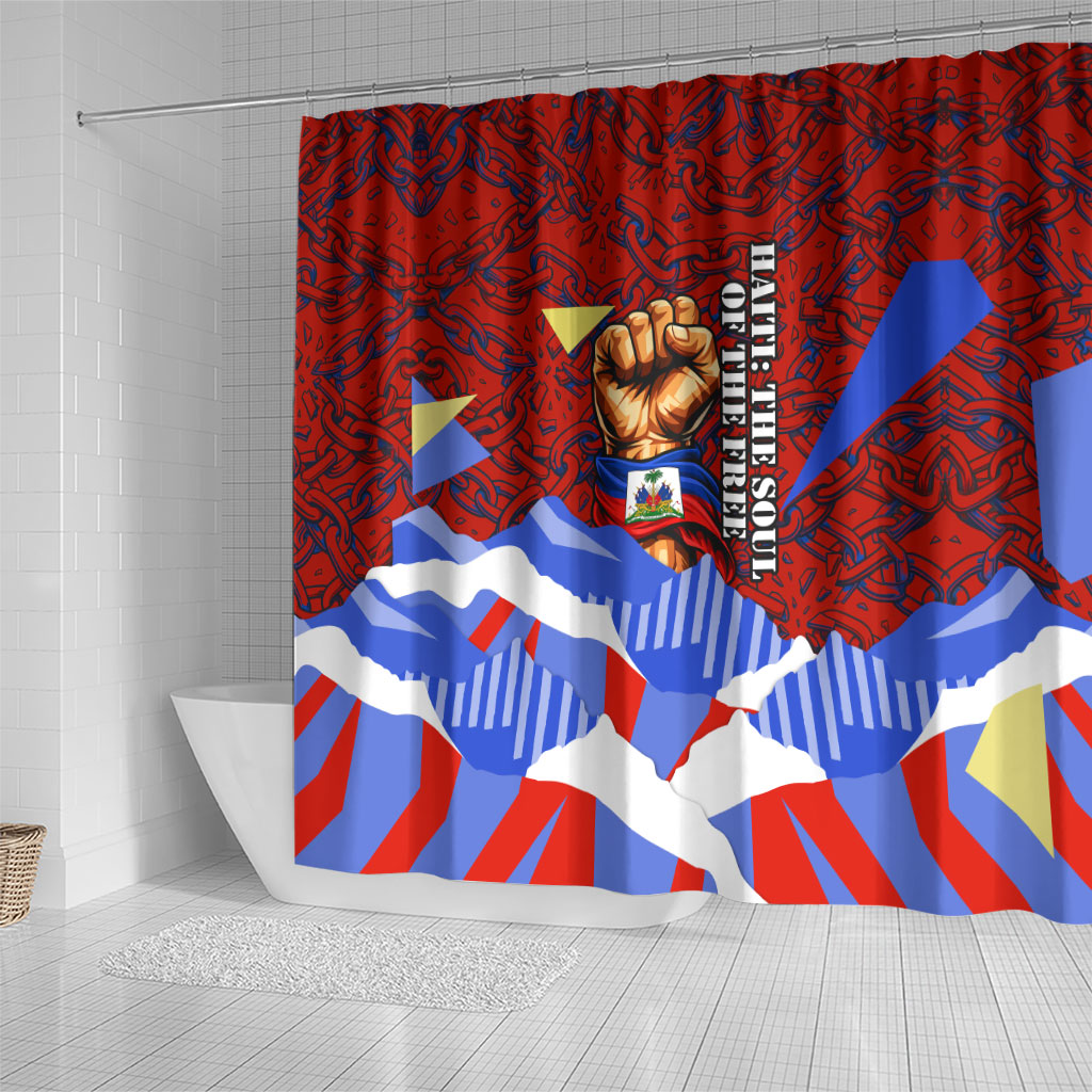Haiti Flag Day Soul Of The Free L Union Fait La Force Shower Curtain Peace Dove And Power Fist Art With Hibiscus And Broken Chains