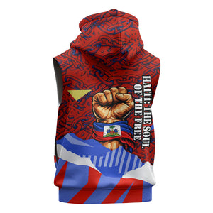 Haiti Flag Day Soul Of The Free L Union Fait La Force Sleeveless Hoodie Peace Dove And Power Fist Art With Hibiscus And Broken Chains