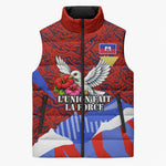 Haiti Flag Day Soul Of The Free L Union Fait La Force Sleeveless Puffer Jacket Peace Dove And Power Fist Art With Hibiscus And Broken Chains