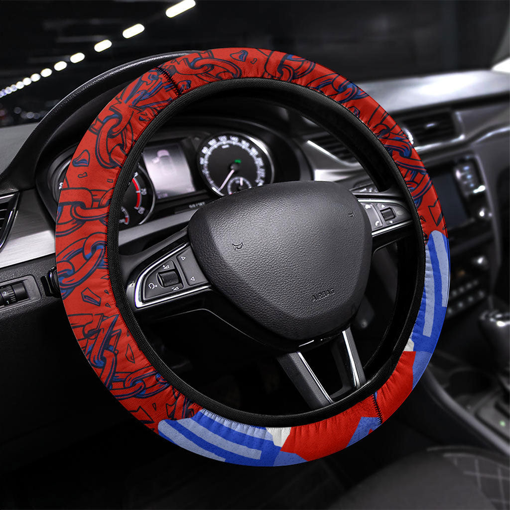 Haiti Flag Day Soul Of The Free L Union Fait La Force Steering Wheel Cover Peace Dove And Power Fist Art With Hibiscus And Broken Chains