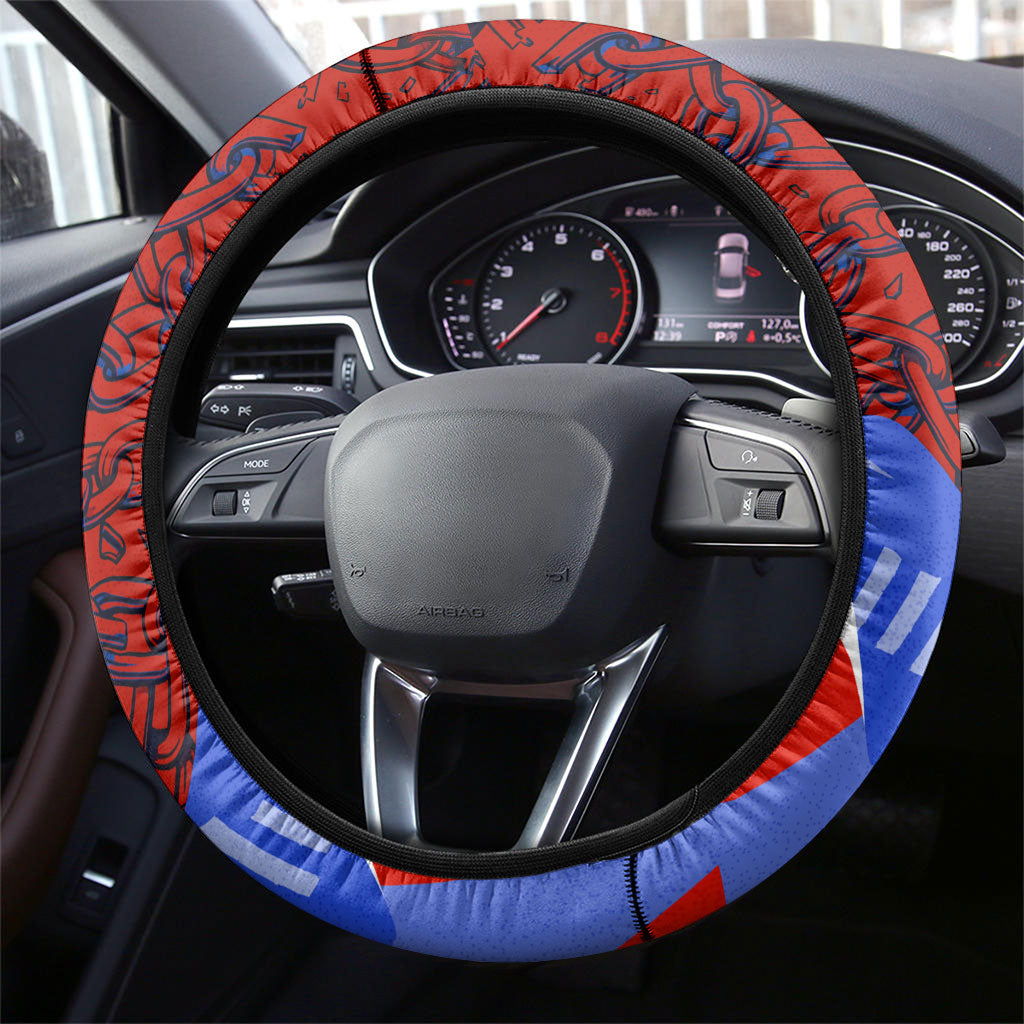 Haiti Flag Day Soul Of The Free L Union Fait La Force Steering Wheel Cover Peace Dove And Power Fist Art With Hibiscus And Broken Chains