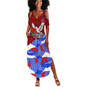 Haiti Flag Day Soul Of The Free L Union Fait La Force Summer Maxi Dress Peace Dove And Power Fist Art With Hibiscus And Broken Chains