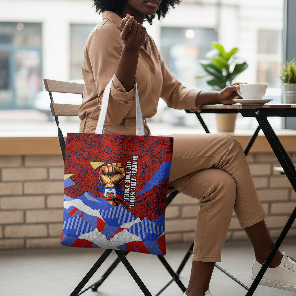 Haiti Flag Day Soul Of The Free L Union Fait La Force Tote Bag Peace Dove And Power Fist Art With Hibiscus And Broken Chains