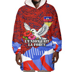 Haiti Flag Day Soul Of The Free L Union Fait La Force Wearable Blanket Hoodie Peace Dove And Power Fist Art With Hibiscus And Broken Chains
