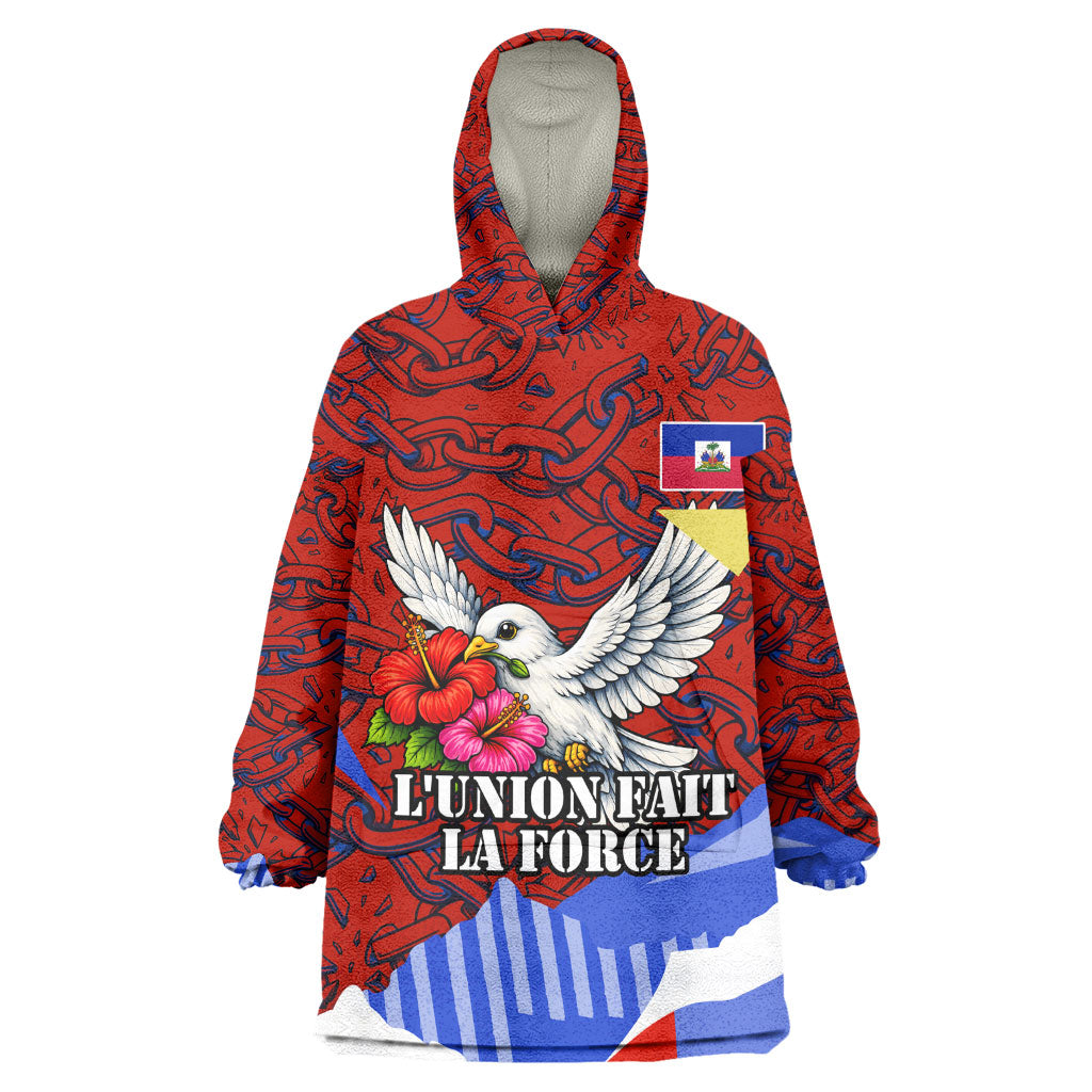 Haiti Flag Day Soul Of The Free L Union Fait La Force Wearable Blanket Hoodie Peace Dove And Power Fist Art With Hibiscus And Broken Chains