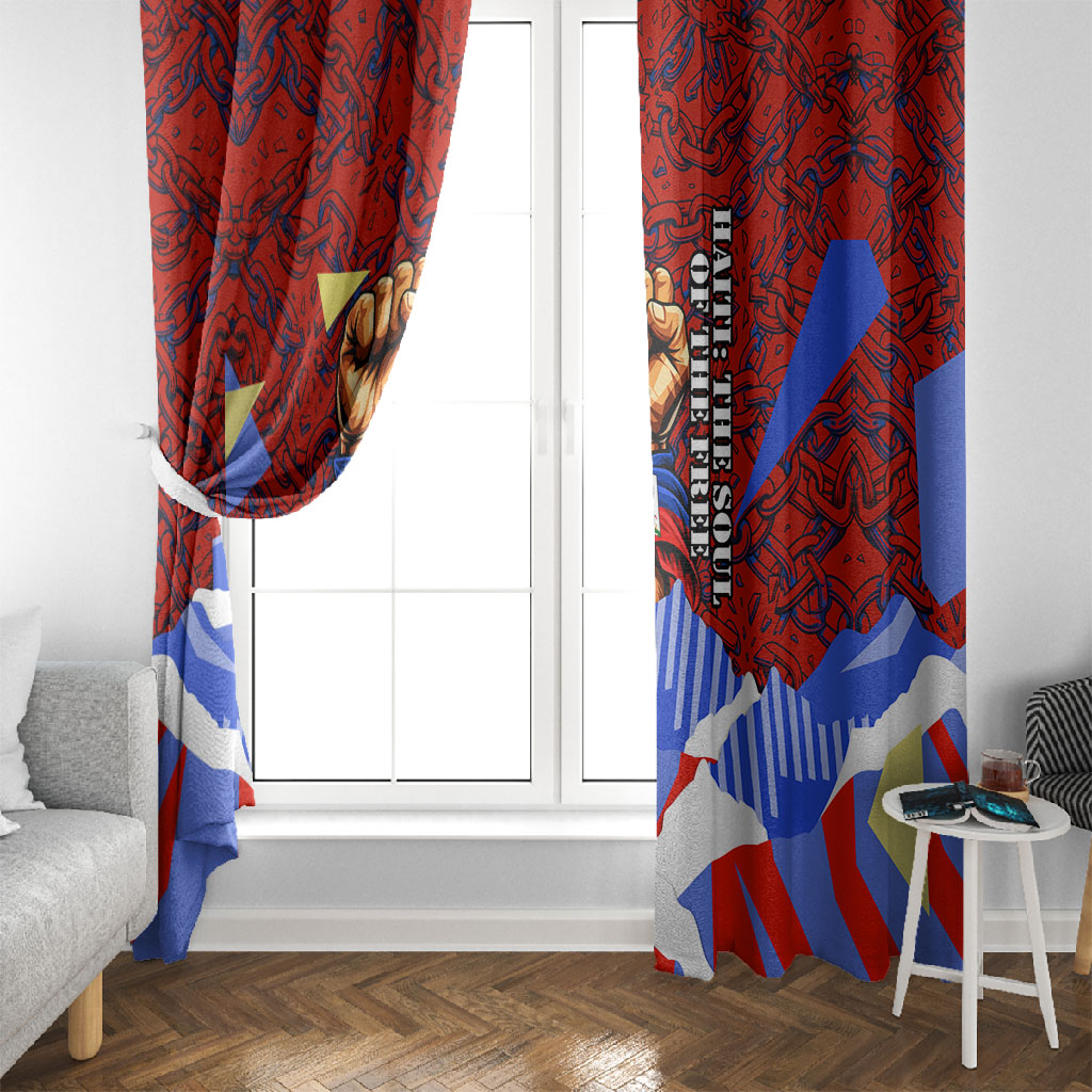 Haiti Flag Day Soul Of The Free L Union Fait La Force Window Curtain Peace Dove And Power Fist Art With Hibiscus And Broken Chains