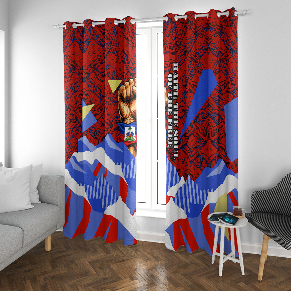 Haiti Flag Day Soul Of The Free L Union Fait La Force Window Curtain Peace Dove And Power Fist Art With Hibiscus And Broken Chains