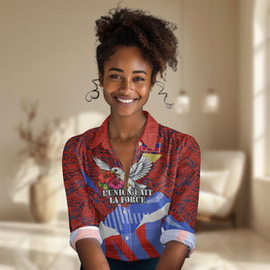 Haiti Flag Day Soul Of The Free L Union Fait La Force Women Casual Shirt Peace Dove And Power Fist Art With Hibiscus And Broken Chains