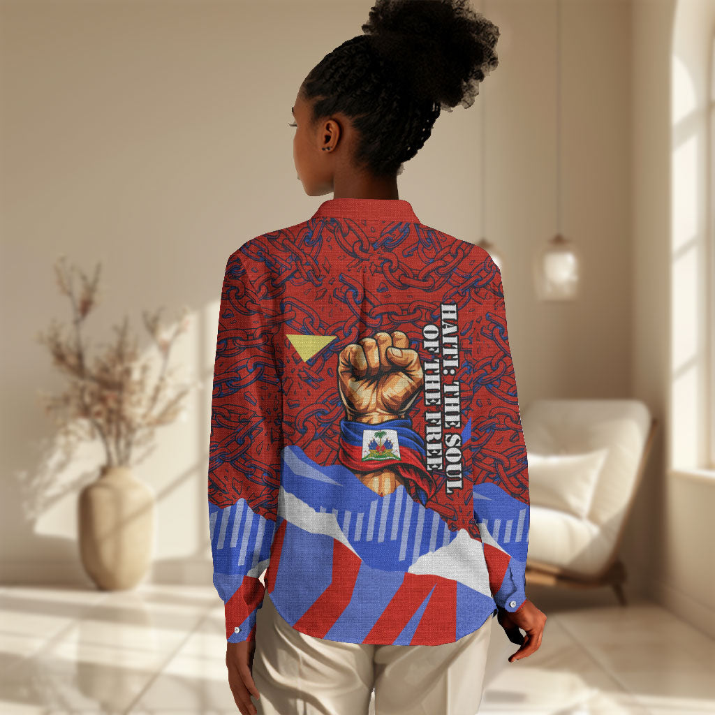 Haiti Flag Day Soul Of The Free L Union Fait La Force Women Casual Shirt Peace Dove And Power Fist Art With Hibiscus And Broken Chains
