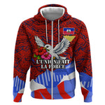 Haiti Flag Day Soul Of The Free L Union Fait La Force Zip Hoodie Peace Dove And Power Fist Art With Hibiscus And Broken Chains