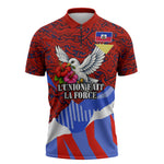 Haiti Flag Day Soul Of The Free L Union Fait La Force Zipper Polo Shirt Peace Dove And Power Fist Art With Hibiscus And Broken Chains