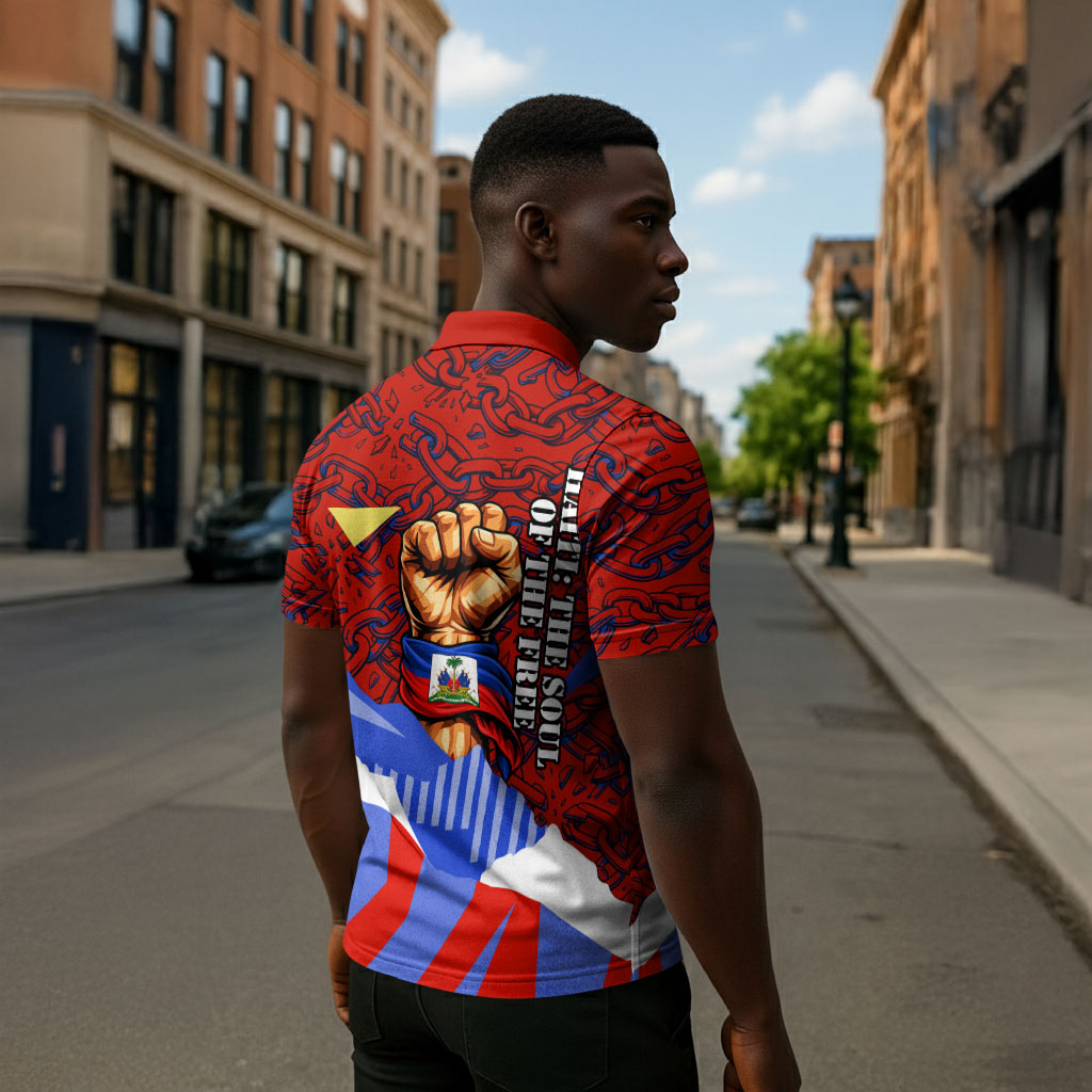Haiti Flag Day Soul Of The Free L Union Fait La Force Zipper Polo Shirt Peace Dove And Power Fist Art With Hibiscus And Broken Chains