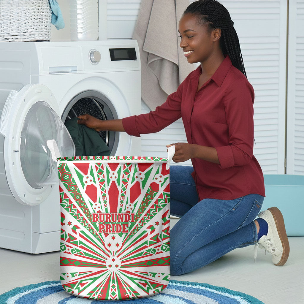 Burundi Pride Beat Of 1962 Independence Day Laundry Basket Traditional Karyenda Drummer Art With Flag Sunburst Design