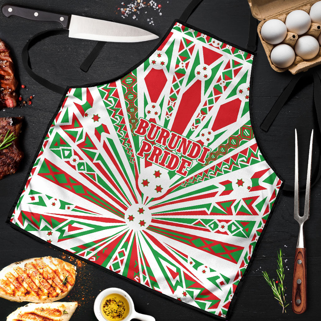 Burundi Pride Beat Of 1962 Independence Day Apron Traditional Karyenda Drummer Art With Flag Sunburst Design