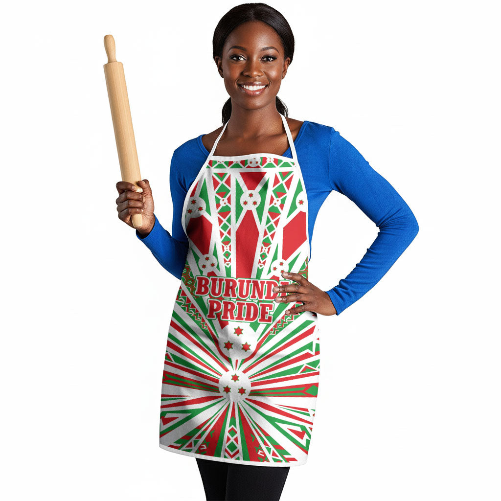 Burundi Pride Beat Of 1962 Independence Day Apron Traditional Karyenda Drummer Art With Flag Sunburst Design