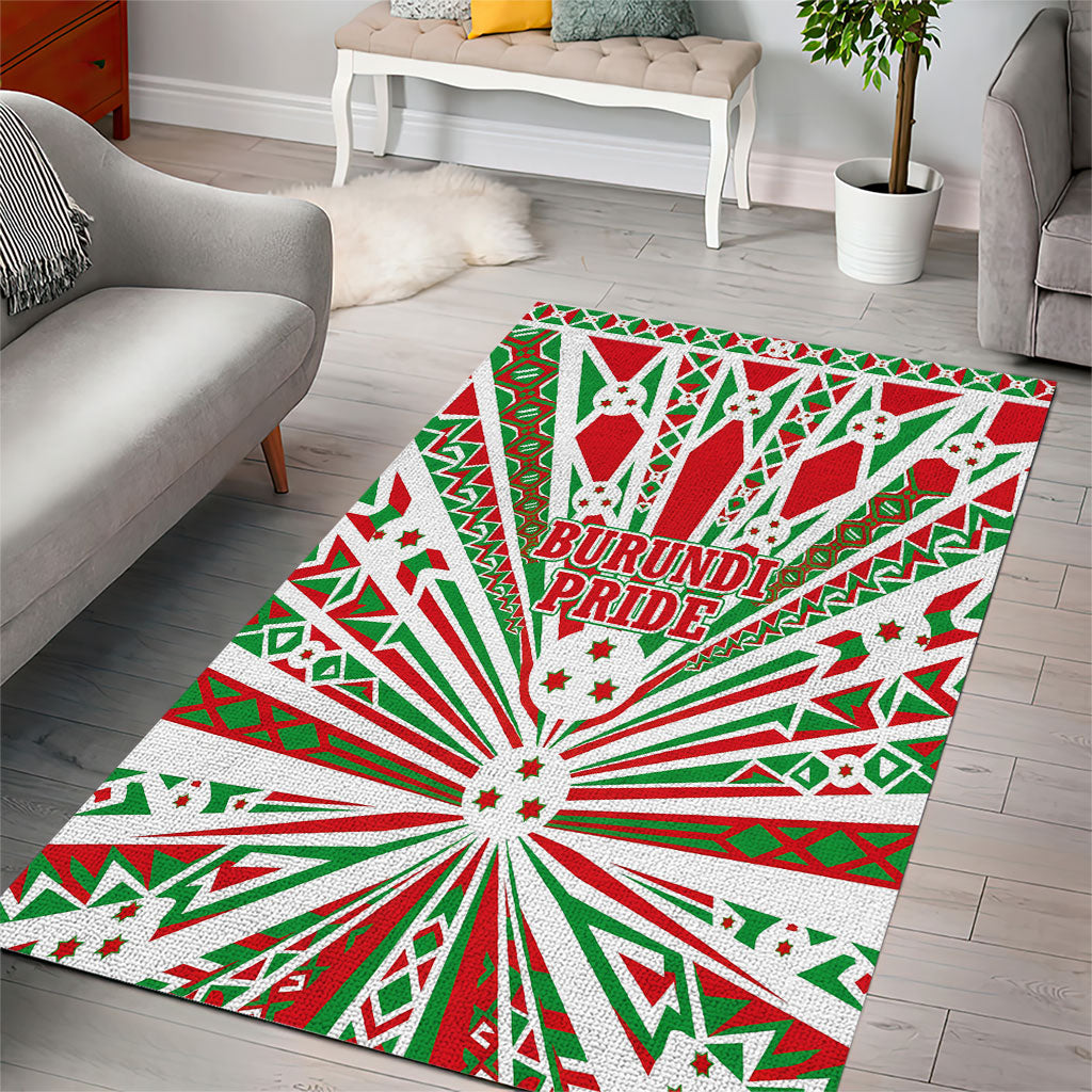 Burundi Pride Beat Of 1962 Independence Day Area Rug Traditional Karyenda Drummer Art With Flag Sunburst Design