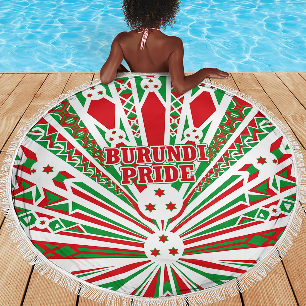 Burundi Pride Beat Of 1962 Independence Day Beach Blanket Traditional Karyenda Drummer Art With Flag Sunburst Design