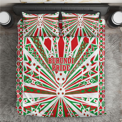 Burundi Pride Beat Of 1962 Independence Day Bedding Set Traditional Karyenda Drummer Art With Flag Sunburst Design