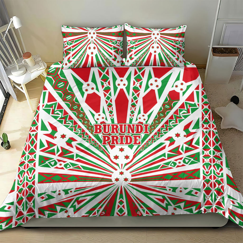 Burundi Pride Beat Of 1962 Independence Day Bedding Set Traditional Karyenda Drummer Art With Flag Sunburst Design