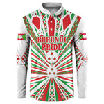Burundi Pride Beat Of 1962 Independence Day Button Sweatshirt Traditional Karyenda Drummer Art With Flag Sunburst Design