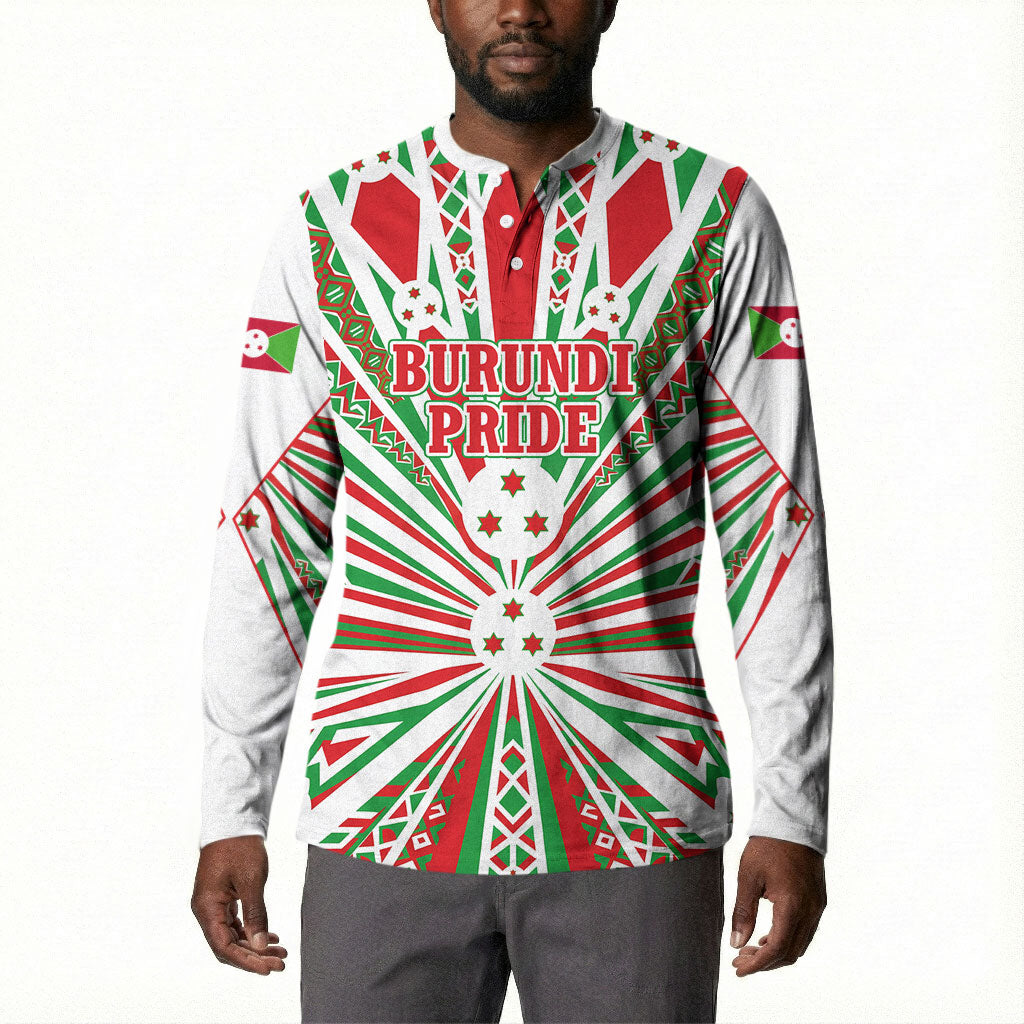 Burundi Pride Beat Of 1962 Independence Day Button Sweatshirt Traditional Karyenda Drummer Art With Flag Sunburst Design