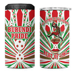 Burundi Pride Beat Of 1962 Independence Day 4 in 1 Can Cooler Tumbler Traditional Karyenda Drummer Art With Flag Sunburst Design