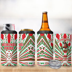 Burundi Pride Beat Of 1962 Independence Day 4 in 1 Can Cooler Tumbler Traditional Karyenda Drummer Art With Flag Sunburst Design
