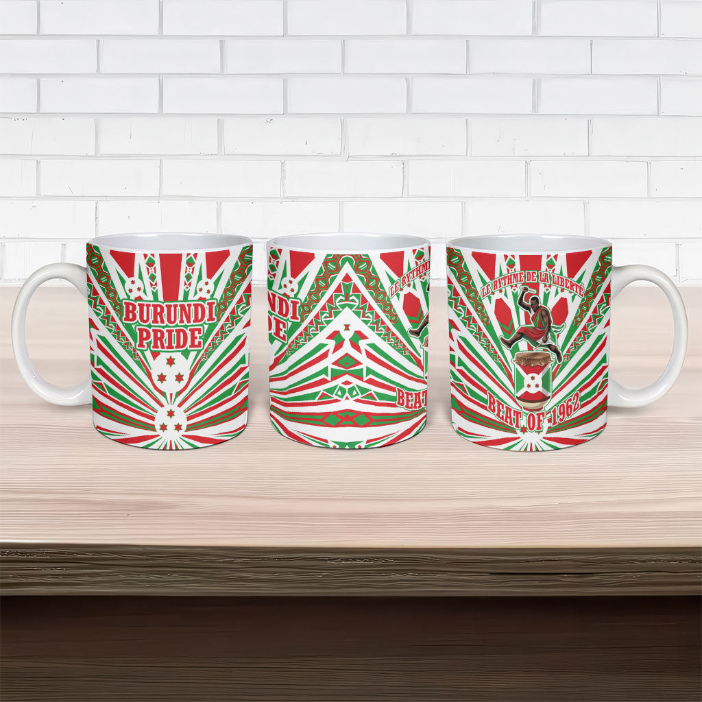 Burundi Pride Beat Of 1962 Independence Day Ceramic Mug Traditional Karyenda Drummer Art With Flag Sunburst Design