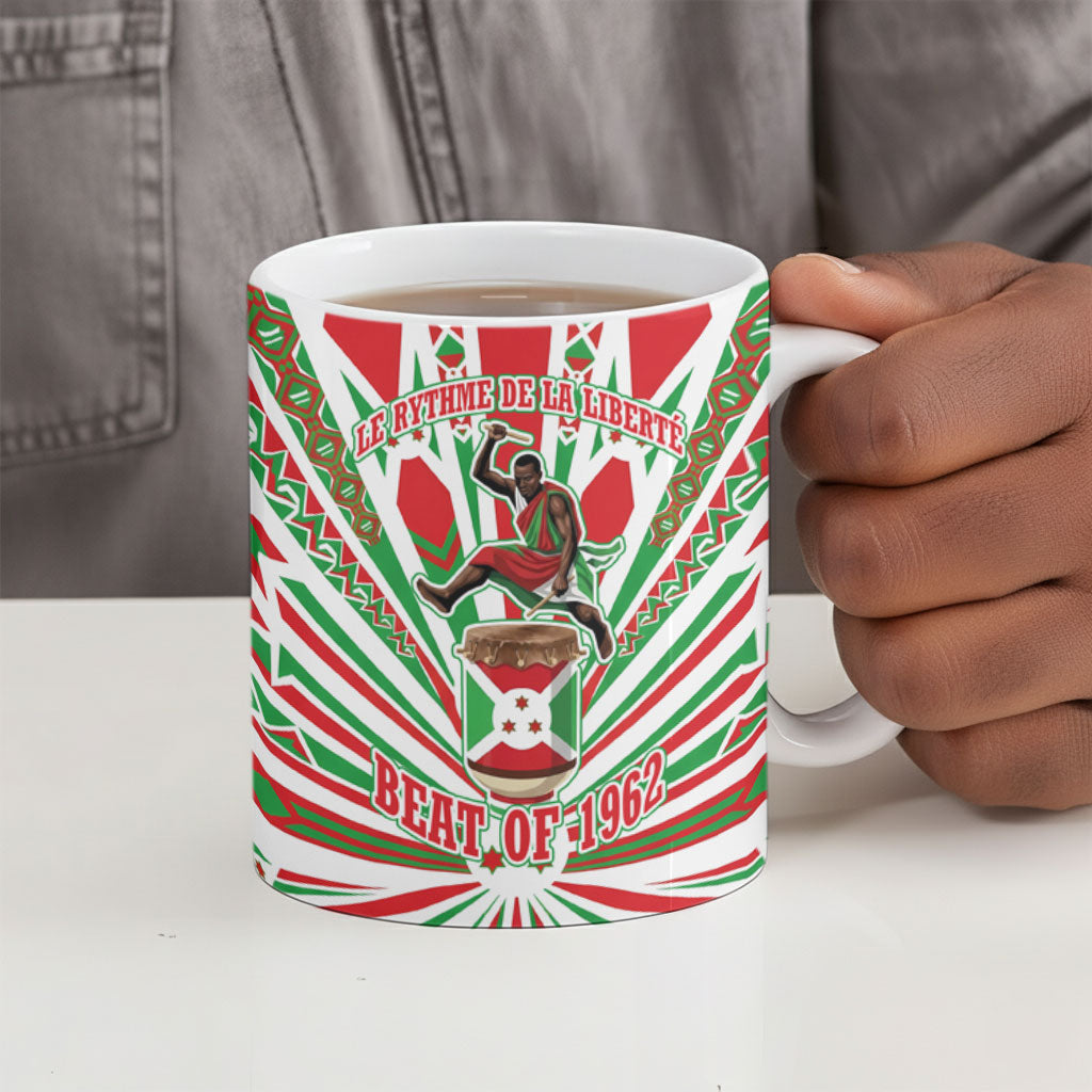 Burundi Pride Beat Of 1962 Independence Day Ceramic Mug Traditional Karyenda Drummer Art With Flag Sunburst Design