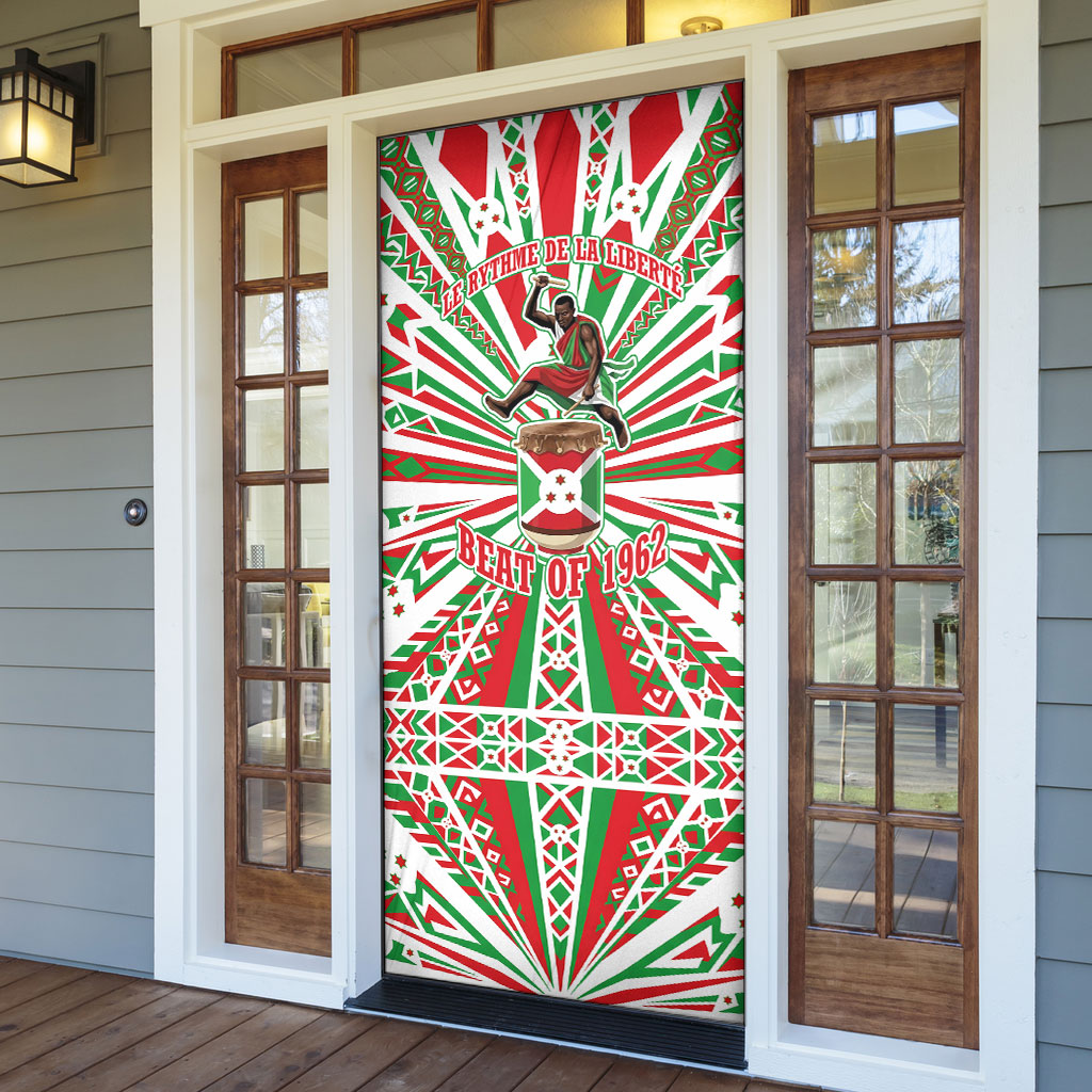 Burundi Pride Beat Of 1962 Independence Day Door Cover Traditional Karyenda Drummer Art With Flag Sunburst Design