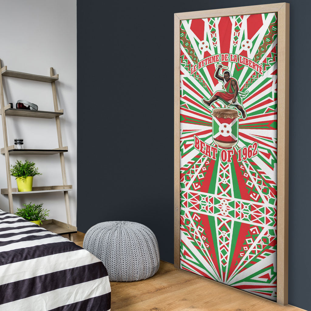 Burundi Pride Beat Of 1962 Independence Day Door Cover Traditional Karyenda Drummer Art With Flag Sunburst Design