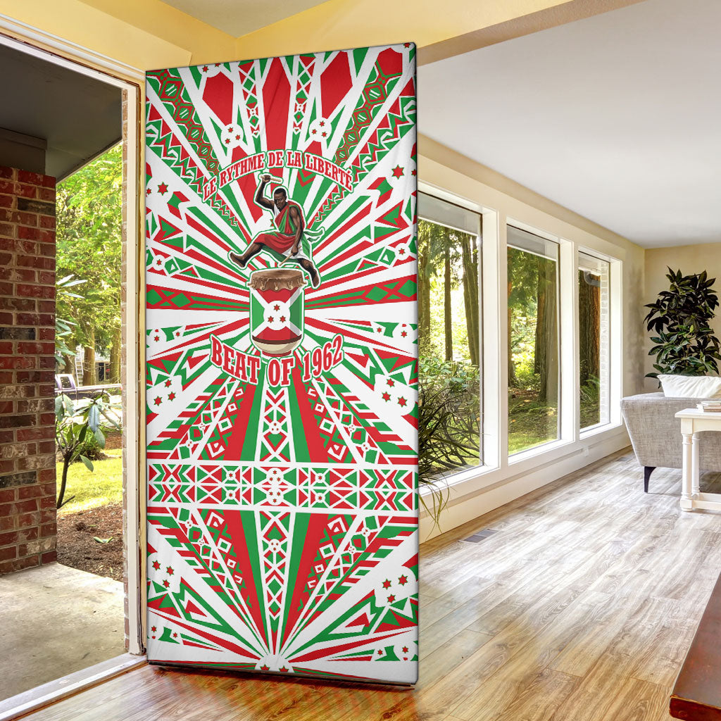 Burundi Pride Beat Of 1962 Independence Day Door Cover Traditional Karyenda Drummer Art With Flag Sunburst Design