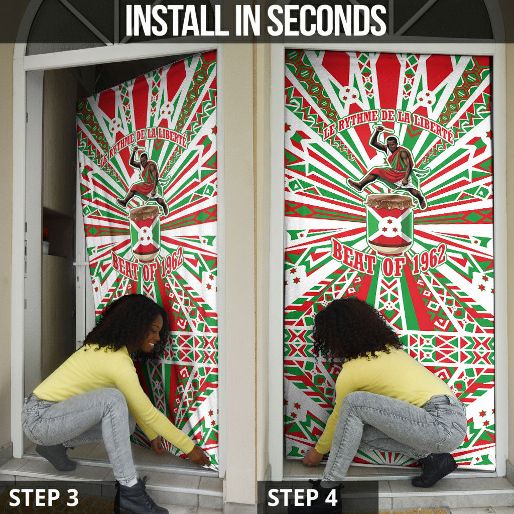 Burundi Pride Beat Of 1962 Independence Day Door Cover Traditional Karyenda Drummer Art With Flag Sunburst Design