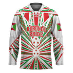 Burundi Pride Beat Of 1962 Independence Day Hockey Jersey Traditional Karyenda Drummer Art With Flag Sunburst Design