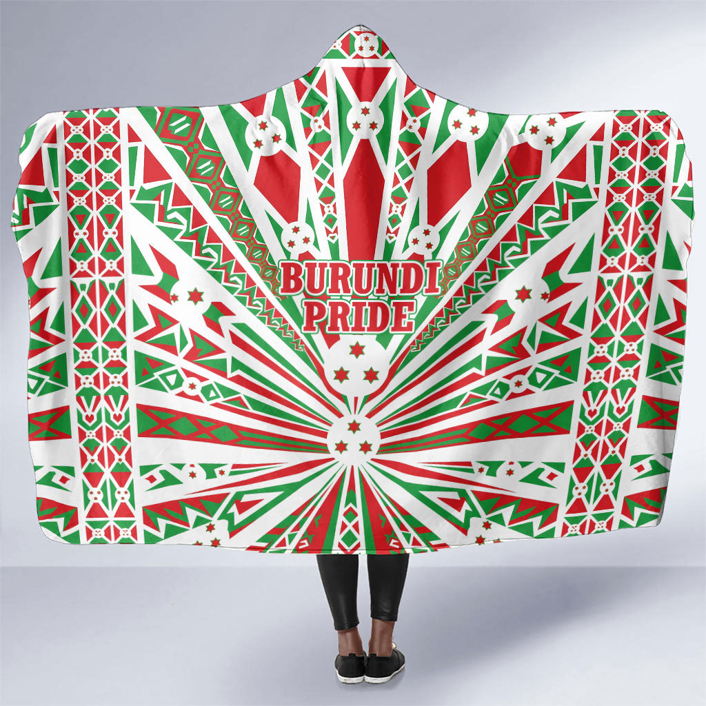 Burundi Pride Beat Of 1962 Independence Day Hooded Blanket Traditional Karyenda Drummer Art With Flag Sunburst Design