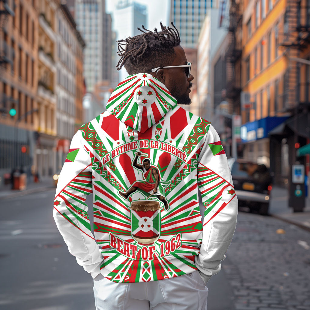 Burundi Pride Beat Of 1962 Independence Day Hoodie Traditional Karyenda Drummer Art With Flag Sunburst Design