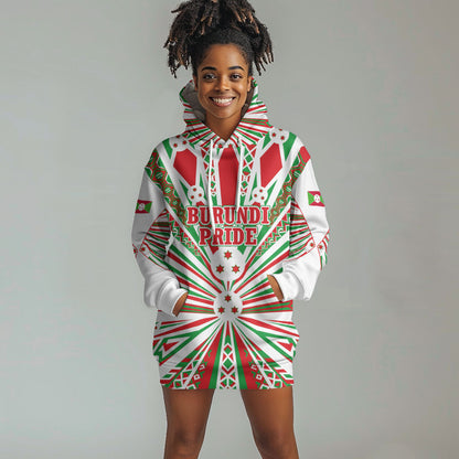 Burundi Pride Beat Of 1962 Independence Day Hoodie Dress Traditional Karyenda Drummer Art With Flag Sunburst Design