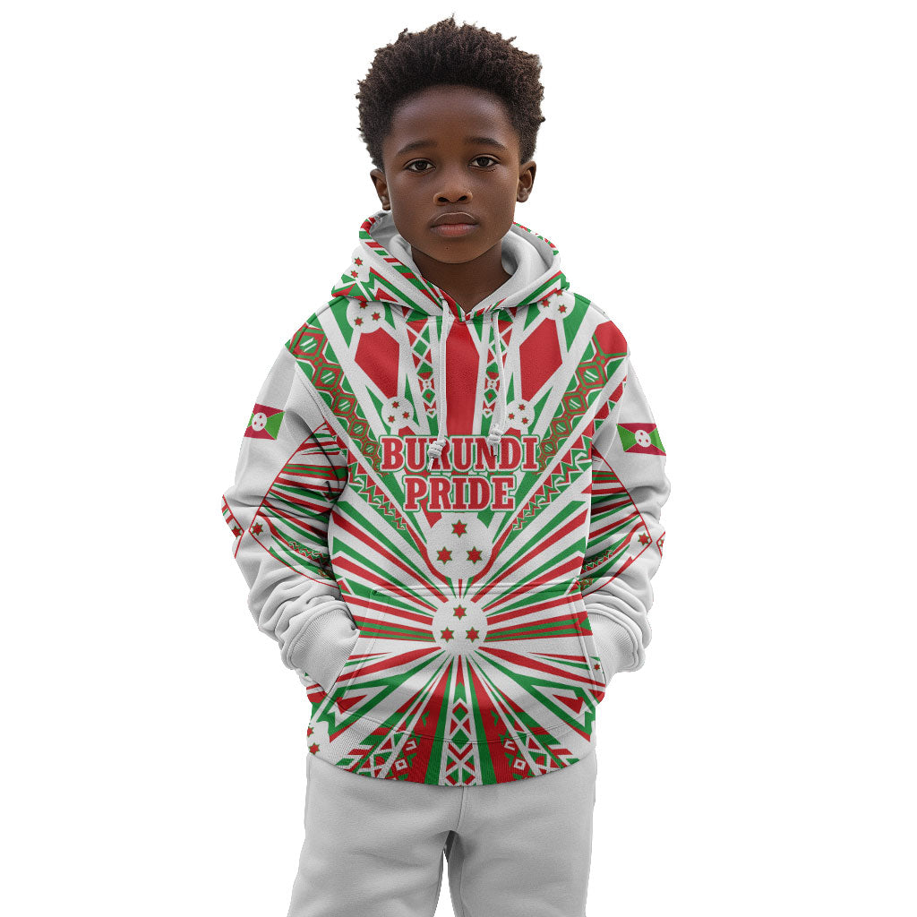 Burundi Pride Beat Of 1962 Independence Day Kid Hoodie Traditional Karyenda Drummer Art With Flag Sunburst Design