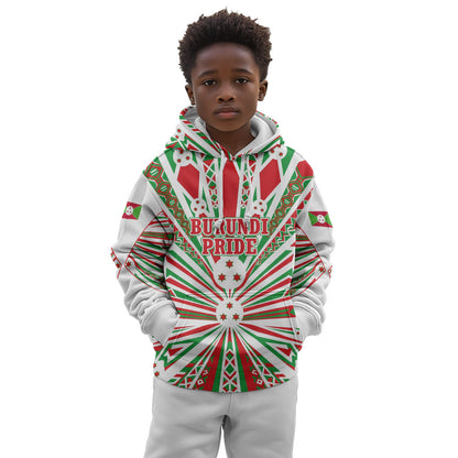 Burundi Pride Beat Of 1962 Independence Day Kid Hoodie Traditional Karyenda Drummer Art With Flag Sunburst Design