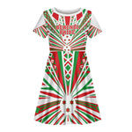Burundi Pride Beat Of 1962 Independence Day Kid Short Sleeve Dress Traditional Karyenda Drummer Art With Flag Sunburst Design